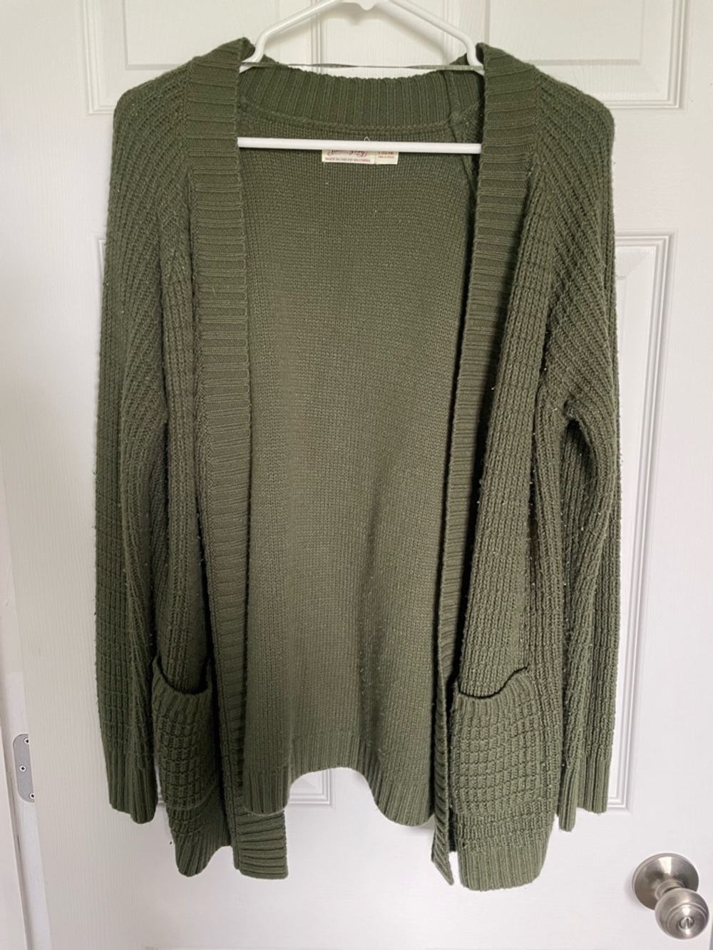 Faded Glory Olive Green Open-Front Knit Cardigan